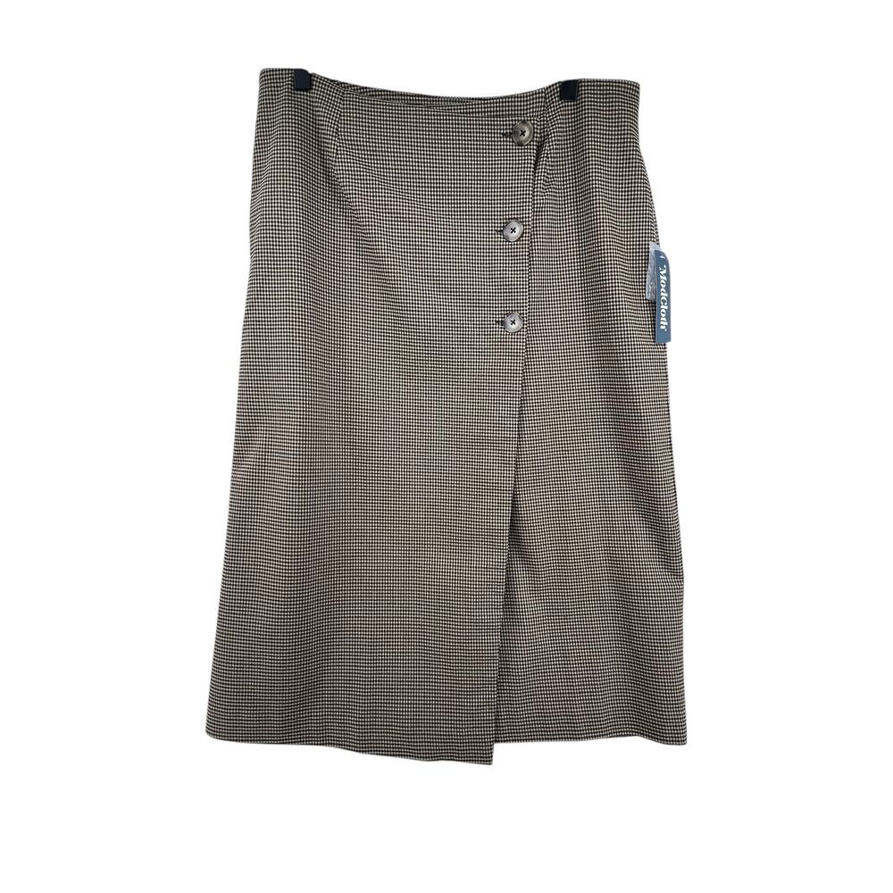 Modcloth Plaid Skirt Size 14 NEW Midi Wrap Buttons Brown